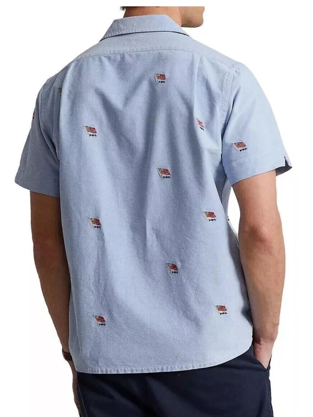Polo Ralph Lauren Button Up Blue Flag Embroidered Short Sleeve Oxford LT NWT